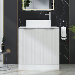 Royal Bathrooms Evora 800mm Matt White Fluted Floor Standing Countertop Vanity Unit 2 Door With Peak Basin - thumbnail 1