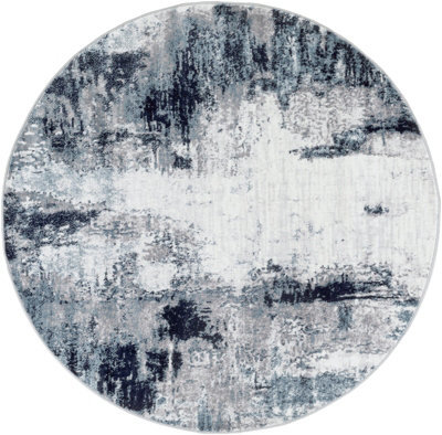 Livabliss Round Wanderlust-Abstract Blue Grey Black Modern Marble Living Dining Bedroom Rug 160 X 160 Cm Easy Care, Non Shedding - image 1
