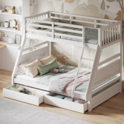 Flair Ollie Triple Wooden Bunk Bed With Drawers - White - thumbnail 1
