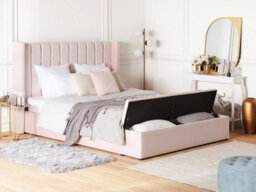 Beliani Bed With Storage Bench Velvet Noyers 160 X 200 Cm (Eu King Size) Pastel Pink - thumbnail 2