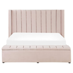 Beliani Bed With Storage Bench Velvet Noyers 160 X 200 Cm (Eu King Size) Pastel Pink - thumbnail 6