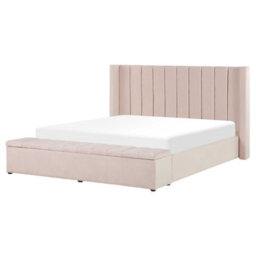 Beliani Bed With Storage Bench Velvet Noyers 160 X 200 Cm (Eu King Size) Pastel Pink - thumbnail 4