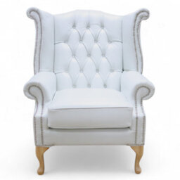 Chesterfield Georgian High Back Wing Chair Old English Ghost Leather In Queen Anne Style - thumbnail 2