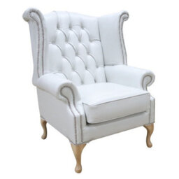 Chesterfield Georgian High Back Wing Chair Old English Ghost Leather In Queen Anne Style - thumbnail 1