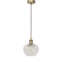 First Choice Lighting Bradson - Clear Swirl Glass Antique Brass Retro Pendant Fitting - thumbnail 1