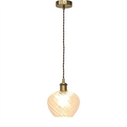 First Choice Lighting Bradson - Clear Swirl Glass Antique Brass Retro Pendant Fitting - thumbnail 2