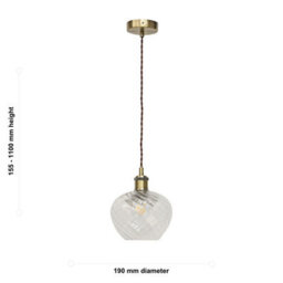 First Choice Lighting Bradson - Clear Swirl Glass Antique Brass Retro Pendant Fitting - thumbnail 5