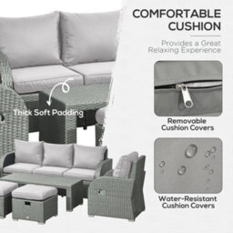 Wyld Haus Tanette Light Grey 7-Seater Rattan Outdoor Sofa Set With 2 Reclining Armchairs And 2 Footstools - thumbnail 9