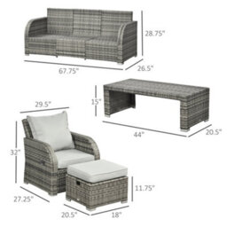 Wyld Haus Tanette Light Grey 7-Seater Rattan Outdoor Sofa Set With 2 Reclining Armchairs And 2 Footstools - thumbnail 4