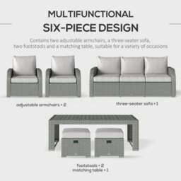 Wyld Haus Tanette Light Grey 7-Seater Rattan Outdoor Sofa Set With 2 Reclining Armchairs And 2 Footstools - thumbnail 5