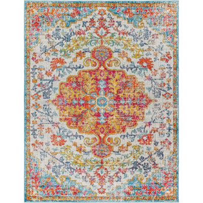 Livabliss Harput-Vintage Blue Orange Yellow Grey Traditional Boho Living Dining Bedroom Rug 200 X 275 Cm Easy Care, Non Shedding - image 1