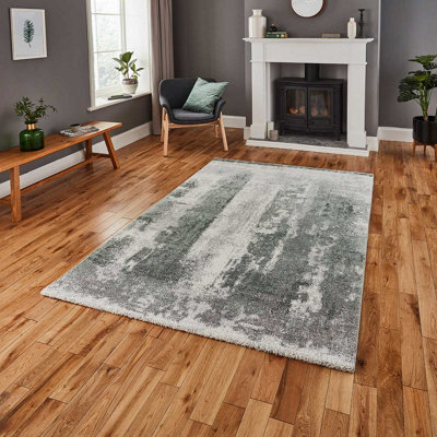 Ivory/green Modern Easy To Clean Abstract Rug For Dining Room-60 X 230Cm (Runner) - image 1