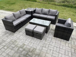 Fimous Outdoor Rattan Garden Furniture Lounge Sofa Set With Oblong Rectagular Coffee Table Coffee Table 2 Stools - thumbnail 2