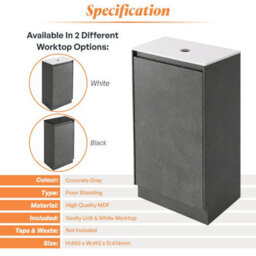 Plum&clay Rigel Concrete Grey Floor Standing Bathroom Vanity Unit With White Worktop (W)500mm (H)850mm - thumbnail 5