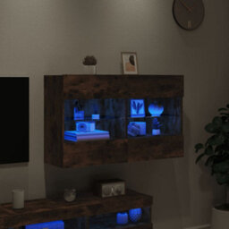 Berkfield Tv Wall Cabinet With Led Lights Smoked Oak 98.5X30X60.5 Cm - thumbnail 4