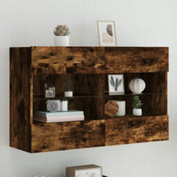 Berkfield Tv Wall Cabinet With Led Lights Smoked Oak 98.5X30X60.5 Cm - thumbnail 1
