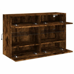 Berkfield Tv Wall Cabinet With Led Lights Smoked Oak 98.5X30X60.5 Cm - thumbnail 8