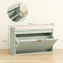Homcom Shoe Storage Bench With Cushion And Flip-Drawer 80X26X47.5Cm Green - thumbnail 3