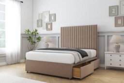 "Sloomy Manhattan Mink Plush Divan Bed Base 2 Drawers Same Side With 54"" Floor Standing Headboard 4'6 Double" - thumbnail 4