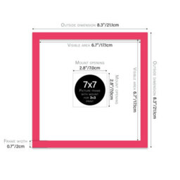"7X7"" Bright Pink Picture Frame - 7X7"" Square Frame With 3X3"" Mount For 7X7""/3X3"" Pictures Art Deco Style Room Decor, 1 Pack" - thumbnail 2