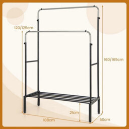 Silver Sturdy Metal Double Clothes Rack 3 Adjustable Height Settings - thumbnail 2