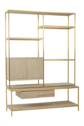 Orsina Iron Framed Shelf Unit For Study Room,bookcase Storage Unit,gold Finished Display Unit,oak Wood Shelf Unit - thumbnail 4