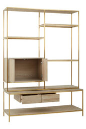 Orsina Iron Framed Shelf Unit For Study Room,bookcase Storage Unit,gold Finished Display Unit,oak Wood Shelf Unit - thumbnail 5