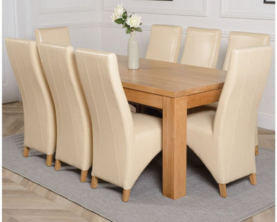 That's Furniture Dakota 182 X 92 Cm Chunky Oak Large Dining Table And 8 Chairs Dining Set With Lola Ivory Leather Chairs - image 1