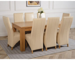 That's Furniture Dakota 182 X 92 Cm Chunky Oak Large Dining Table And 8 Chairs Dining Set With Lola Ivory Leather Chairs - thumbnail 3