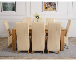 That's Furniture Dakota 182 X 92 Cm Chunky Oak Large Dining Table And 8 Chairs Dining Set With Lola Ivory Leather Chairs - thumbnail 2
