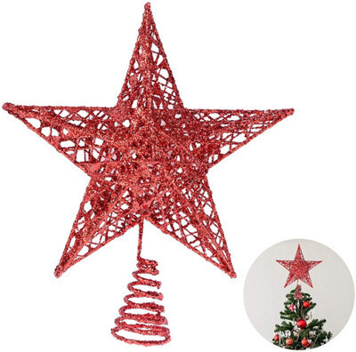 SuperGift.com Christmas Tree Topper Star, Glitter Xmas Trees Top Decoration (Red) - image 1