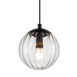 Cosylyte Kingston 3 Light Modern Ribbed Glass Pendant Light - Matt Black Metal - thumbnail 7