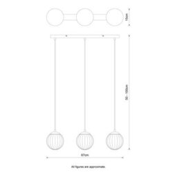 Cosylyte Kingston 3 Light Modern Ribbed Glass Pendant Light - Matt Black Metal - thumbnail 8