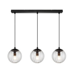 Cosylyte Kingston 3 Light Modern Ribbed Glass Pendant Light - Matt Black Metal - thumbnail 3