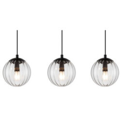 Cosylyte Kingston 3 Light Modern Ribbed Glass Pendant Light - Matt Black Metal - thumbnail 5