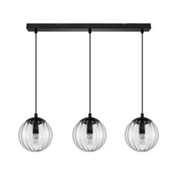 Cosylyte Kingston 3 Light Modern Ribbed Glass Pendant Light - Matt Black Metal - thumbnail 4