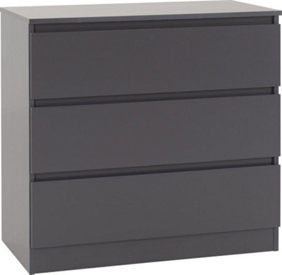 Seconique Malvern 3 Drawer Chest Grey Recessed Handles Metal Runners - image 1