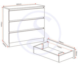 Seconique Malvern 3 Drawer Chest Grey Recessed Handles Metal Runners - thumbnail 9
