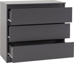 Seconique Malvern 3 Drawer Chest Grey Recessed Handles Metal Runners - thumbnail 2
