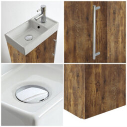 Homestylestore 400mm Dark Oak Wall Hung Bathroom Vanity Unit And Chrome T Bar Handle - thumbnail 2