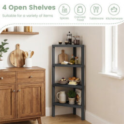 4-Tier Corner Shelf Stand With Slatted Shelves Modern Display Rack Black - thumbnail 6