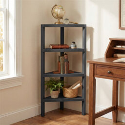 4-Tier Corner Shelf Stand With Slatted Shelves Modern Display Rack Black - thumbnail 5