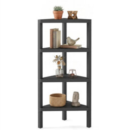 4-Tier Corner Shelf Stand With Slatted Shelves Modern Display Rack Black