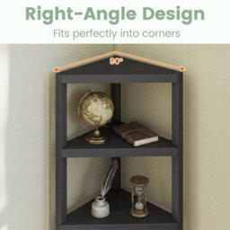 4-Tier Corner Shelf Stand With Slatted Shelves Modern Display Rack Black - thumbnail 4