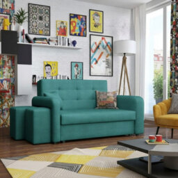 Viva Home Ii Sofa Bed With Two Ottomans For Living Room Chipboard Metal Legs Sleeping Function 158 Cm Turquoise Left - thumbnail 2