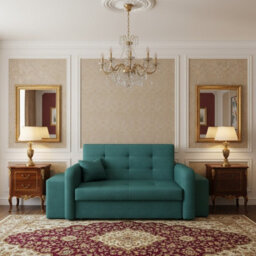 Viva Home Ii Sofa Bed With Two Ottomans For Living Room Chipboard Metal Legs Sleeping Function 158 Cm Turquoise Left - thumbnail 1