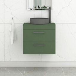 Royal Bathrooms Turin 600mm Wall Mounted Bathroom Vanity Unit With Sink 2 Drawer Matt Green & Art Round Countertop Basin - thumbnail 1