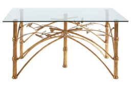 Orsina Table With Bamboo Design Legs, Glass Topped Rectangular Accent Table, Decorative Metallic Table For Patio - thumbnail 2