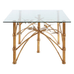 Orsina Table With Bamboo Design Legs, Glass Topped Rectangular Accent Table, Decorative Metallic Table For Patio - thumbnail 3