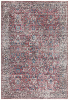 Traditional Red Persian Bordered Abstract Floral Easy To Clean Rug For Living Room Bedroom & Dining Room-120Cm X 170Cm - image 1
